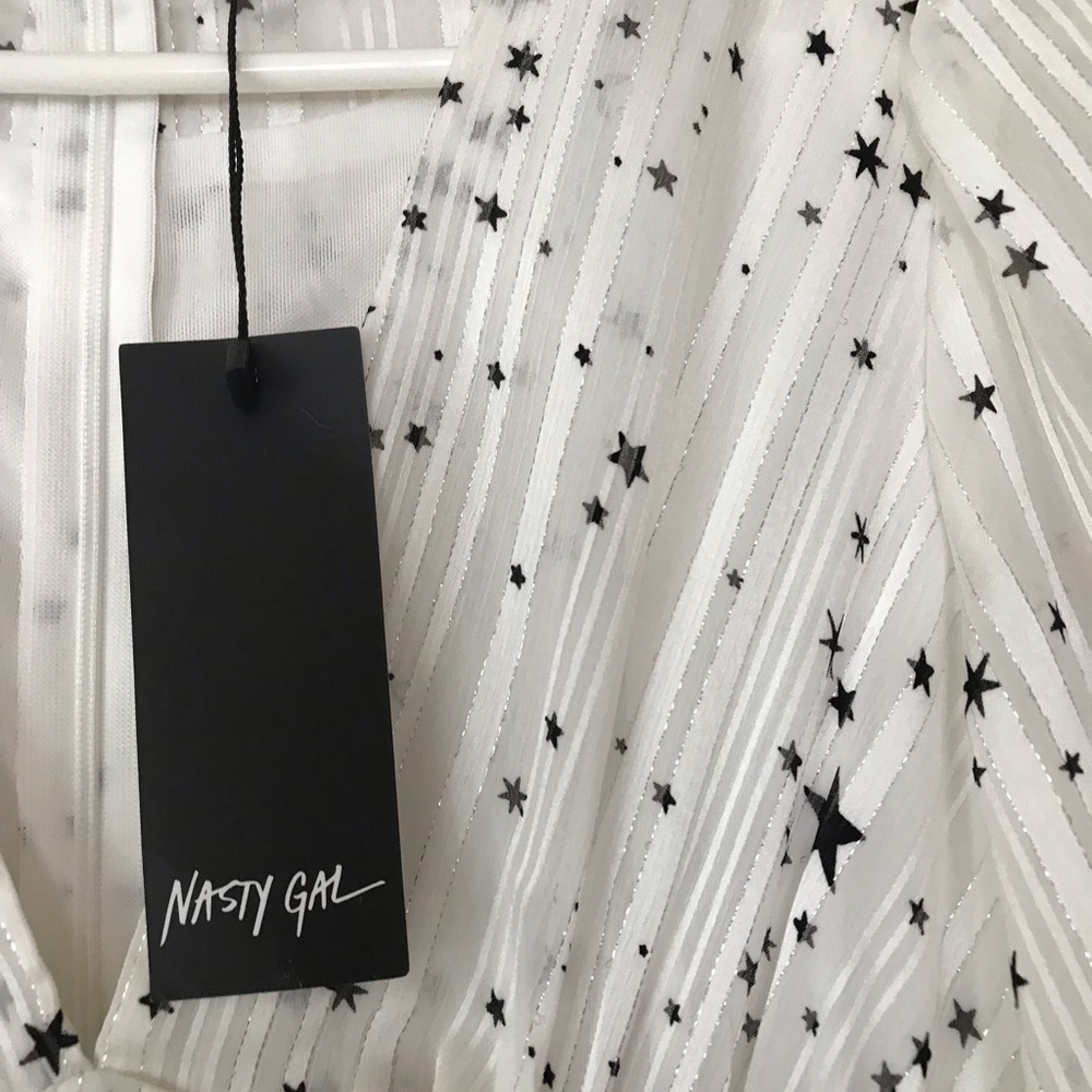 Nasty Gal White and Black Star Print hi-low Maxi Dress White Size 2 - Picture 5 of 8